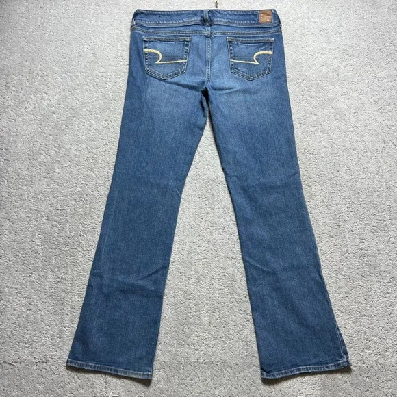 American Eagle Jeans Womens 12 Long Slim Boot Blue Denim Stretch Low Rise Y2k - Picture 9 of 16